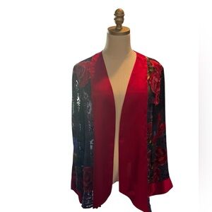 NWT MIRASOL OPEN-FRONT SILK Rayon BURNOUT KIMONO DUSTER RED & PURPLE Size Large